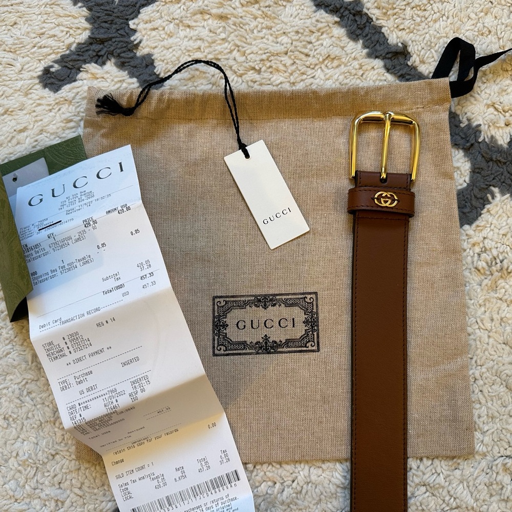 Gucci Belt Men’s GG Detail Brown Size 90 (US32) 100% Authentic Exellent